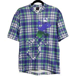 Vintage 1992 Giordana Mens XXL Cycling Jersey Green Blue Plaid Polyester Tactel